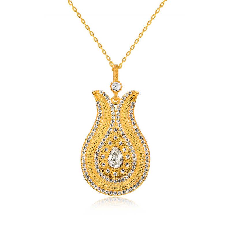 925 Ayar Gümüş Damla Taşlı Lale Kadın Gümüş Kolye