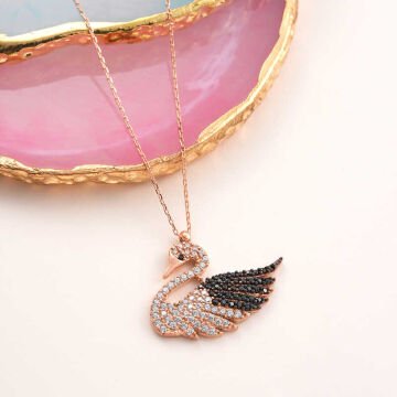 925 Ayar Gümüş Rose Kuğu Kadın Kolye