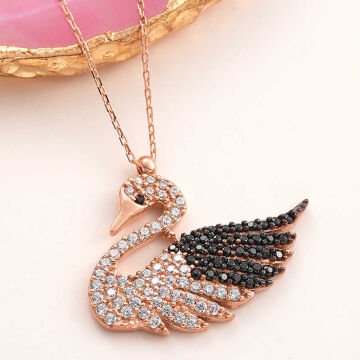 925 Ayar Gümüş Rose Kuğu Kadın Kolye