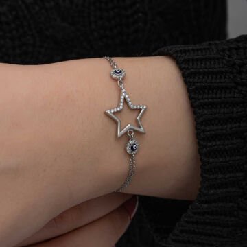 925 Ayar Gümüş Yıldız Nazarlı Kadın Bileklik