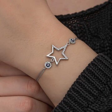 925 Ayar Gümüş Yıldız Nazarlı Kadın Bileklik