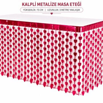 Kalpli Metalize Masa Eteği Kırmızı 75x300 cm