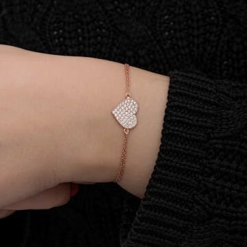 925 Ayar Gümüş Rose Kalp Kadın Bileklik