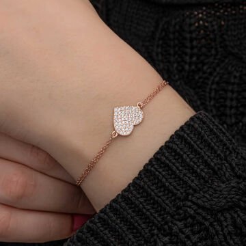 925 Ayar Gümüş Rose Kalp Kadın Bileklik