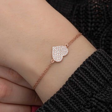925 Ayar Gümüş Rose Kalp Kadın Bileklik