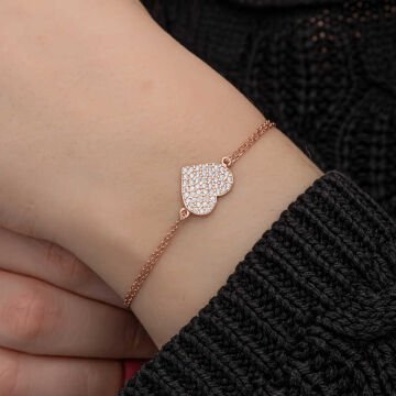 925 Ayar Gümüş Rose Kalp Kadın Bileklik
