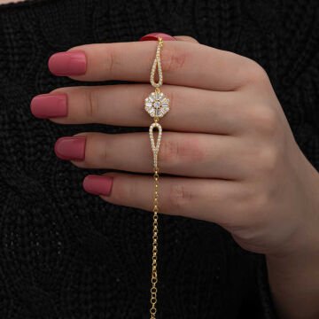 925 Ayar Gümüş Gold Baget Taşlı Kadın Bileklik