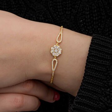 925 Ayar Gümüş Gold Baget Taşlı Kadın Bileklik