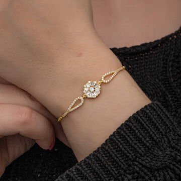 925 Ayar Gümüş Gold Baget Taşlı Kadın Bileklik