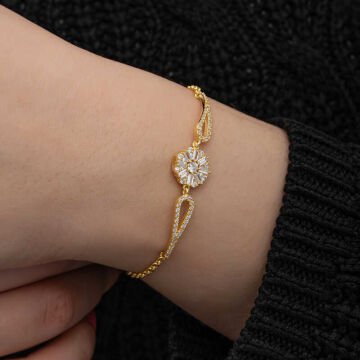 925 Ayar Gümüş Gold Baget Taşlı Kadın Bileklik