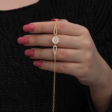 925 Ayar Gümüş Gold Baget Taşlı Kadın Bileklik