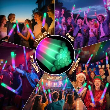 Led Işıklı ( 6 Adet ) 3 Modlu Kauçuk Işıklı Sünger Parti Çubuk Sopa - 46 cm