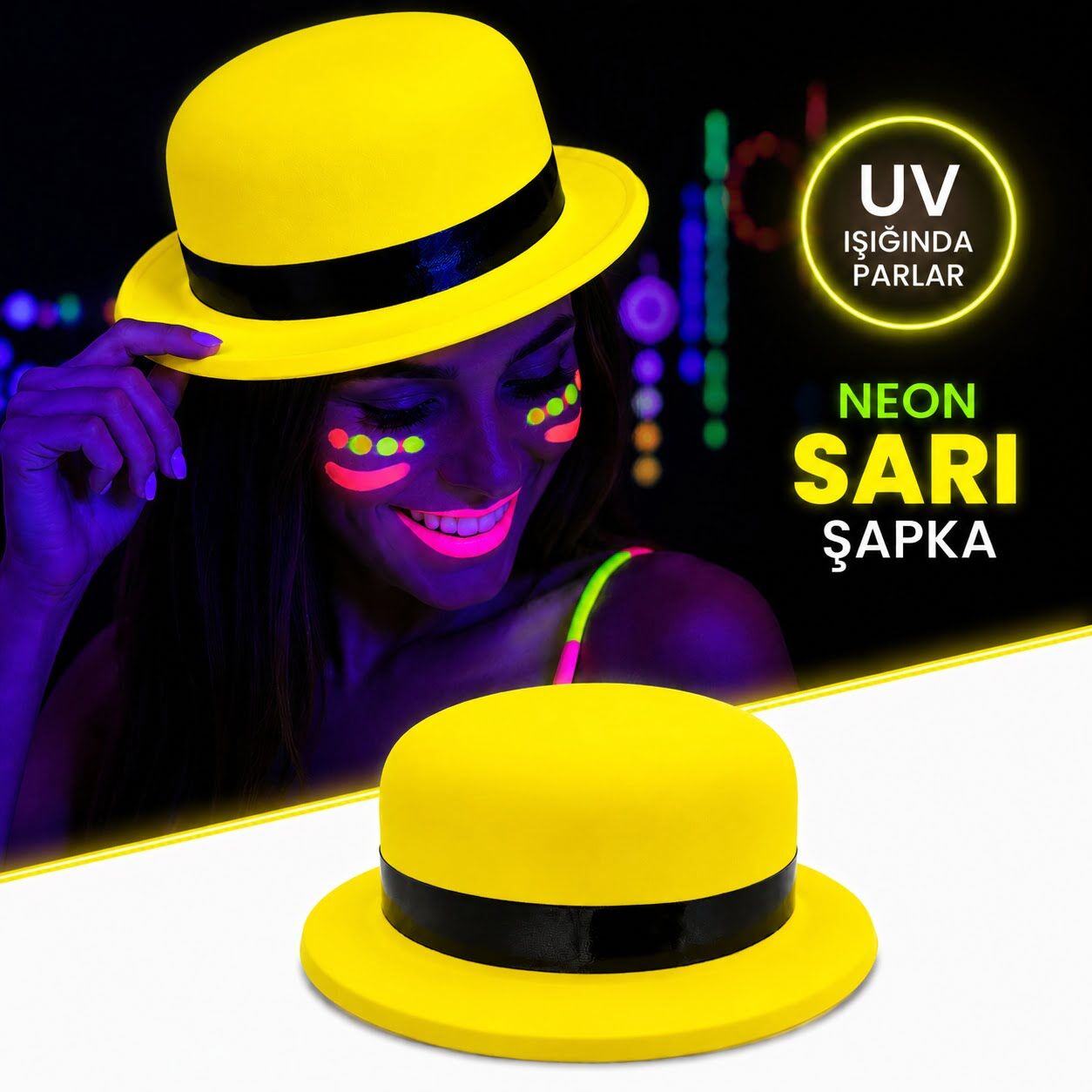 Sarı UV Parti Şapkası Plastik