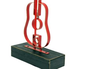 Obje Gitar Ahşap Standlı Biblo Dekoratif Ev Ofis Hediyelik