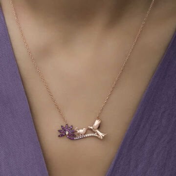 925 Ayar ​Gümüş Rose Anne Ve Yavru Kuş Kadın Gümüş Kolye