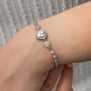 925 Ayar Gümüş Kalpli Su Yolu Kadın Bileklik