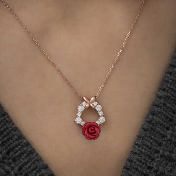 925 Ayar ​​Gümüş Rose Kırmızı Gül Kolye