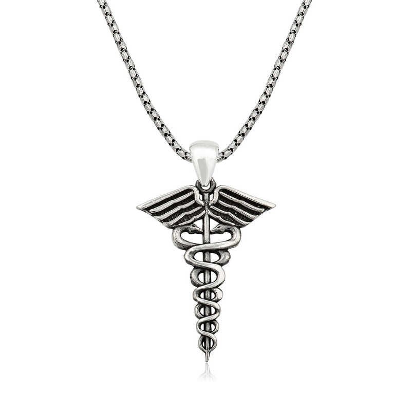 ​925 Ayar Gümüş Tıp Sembolü Kadüse Erkek Kolye