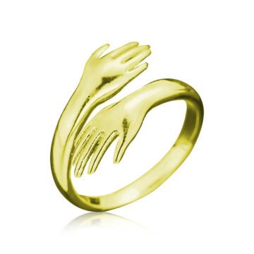 925 Ayar Gümüş Gold Sarılan Eller Yüzük