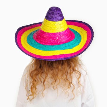 Meksika Şapkası Renkli Örme Hasır Çocuk Boy