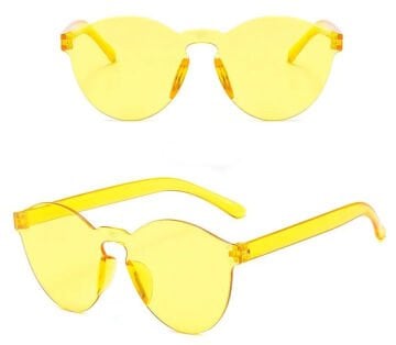 Sert Mika Oval Şekilli Çerçevesiz Sarı Gözlük Retro Parti 5x14 cm