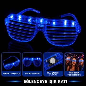 LED Işıklı Panjur Parti Gözlüğü Mavi Renk Gözlük