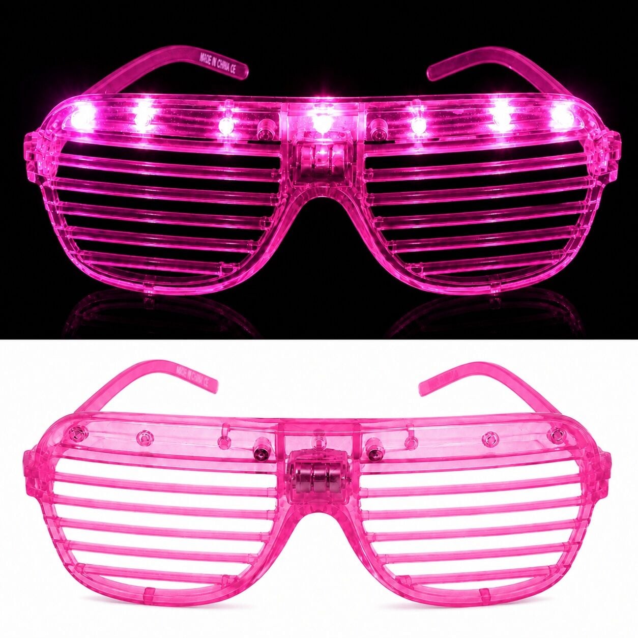 LED Işıklı Panjur Parti Gözlüğü Pembe Renk Gözlük