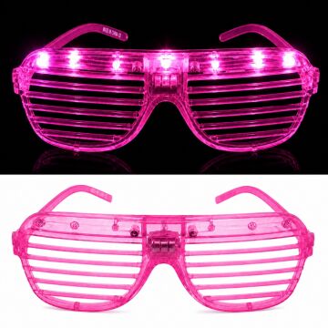 LED Işıklı Panjur Parti Gözlüğü Pembe Renk Gözlük