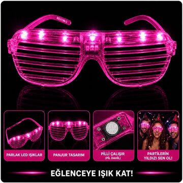 LED Işıklı Panjur Parti Gözlüğü Pembe Renk Gözlük