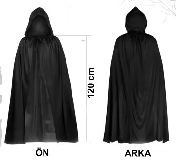 Siyah Uzun Pelerin 120 cm Kapüşonlu – Cosplay ve Parti Kostümü