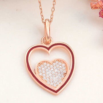 925 Ayar Gümüş Rose Kalp Kadın Kolye