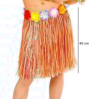 Yetişkin ve Çocuk Uyumlu Turuncu Renk Püsküllü Hawaii Luau Hula Etek 40 cm