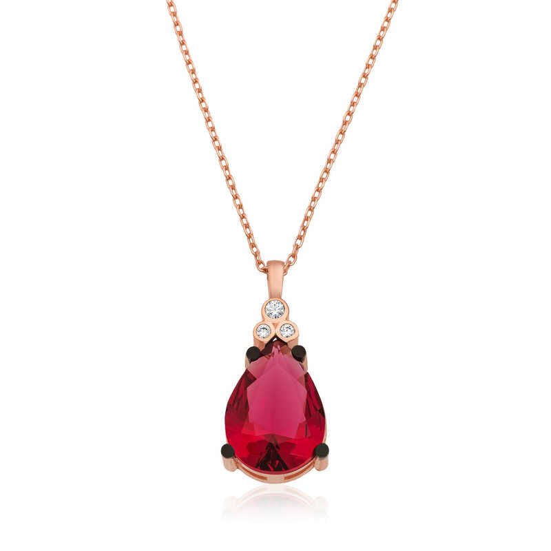 925 Ayar Gümüş Kırmızı Topaz Damla Kolye