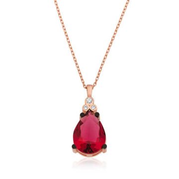 925 Ayar Gümüş Kırmızı Topaz Damla Kolye