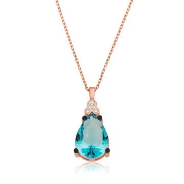 925 Ayar Gümüş Mavi Topaz Damla Kadın Kolye