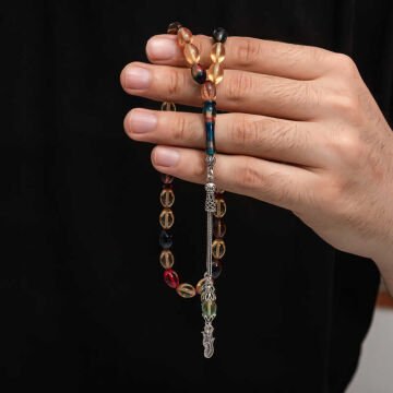 Gümüş Püskül Sıkma Kehribar Tesbih