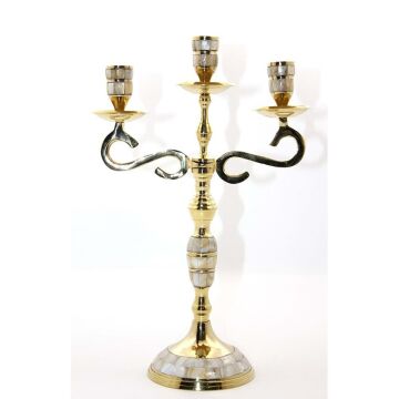 Pirinç Sedefli 3'Lü Şamdan