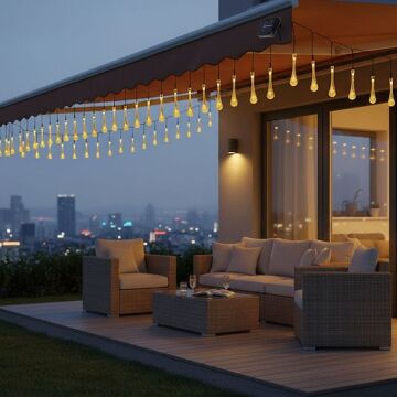 Damla Şeklinde 50 Led Güneş Enerjili Bahçe Balkon Aydınlatma 7 Metre ışık