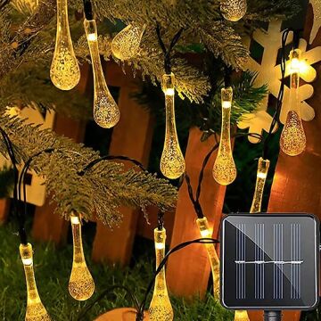 Damla Şeklinde 50 Led Güneş Enerjili Bahçe Balkon Aydınlatma 7 Metre ışık