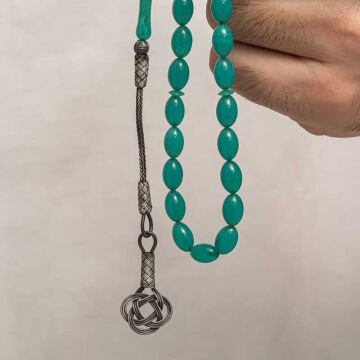 Gümüş Kazaz Püsküllü Sıkma Kehribar Tesbih