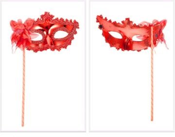 Kırmızı Işıltılı Tutmalı Fotoğraf Çekimi Maskesi 18x29 cm