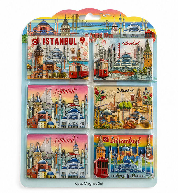 İstanbul Temalı Ahşap Buzdolapı Süsü Magnet 6'Lı Set
