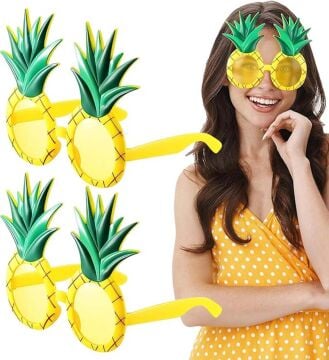 Tropikal Hawaii Ananas Şekilli Parti Gözlüğü 9.5 x 14 cm