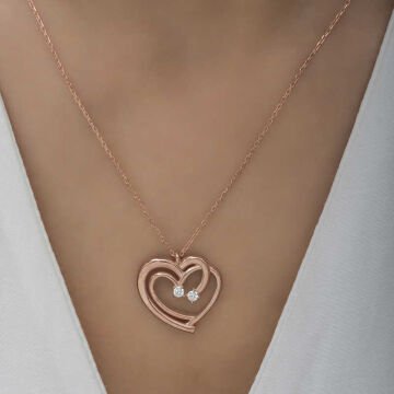 925 Ayar Gümüş Rose Birleşmiş Kalpler Kadın Kolye