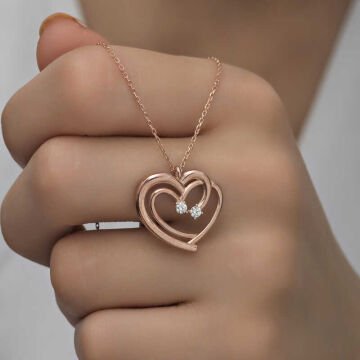 925 Ayar Gümüş Rose Birleşmiş Kalpler Kadın Kolye
