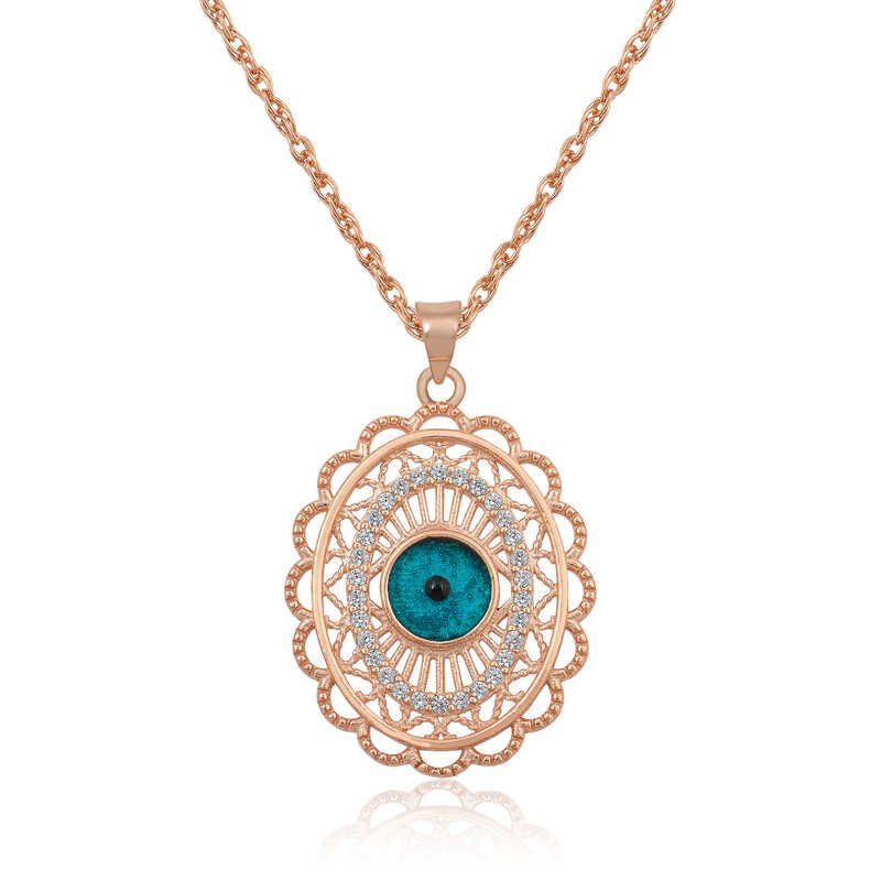 ​925 Ayar Gümüş Rose Oval Nazar Kolye