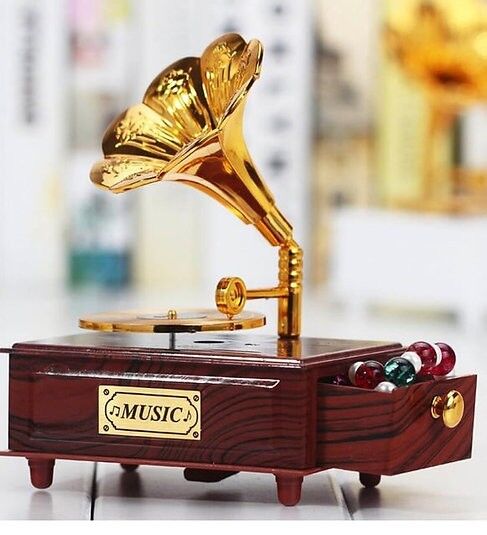 Nostaljik Gramafon Hareketli Müzik Kutusu Çekmeceli N-28AL5