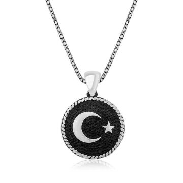 925 Ayar Gümüş Ay Yıldız Erkek Gümüş Kolye