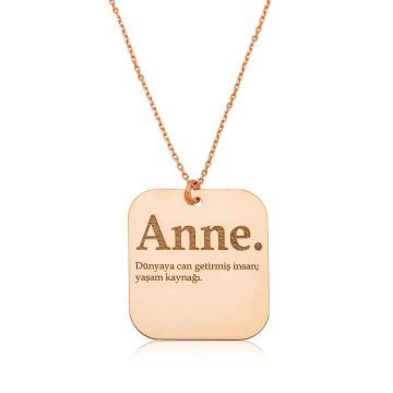 925 Ayar ​Gümüş Rose Anne Yazılı Plaka Kolye