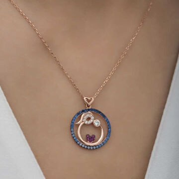 925 Ayar Gümüş Rose Anne Ve Bebek Sevgisi Kolye